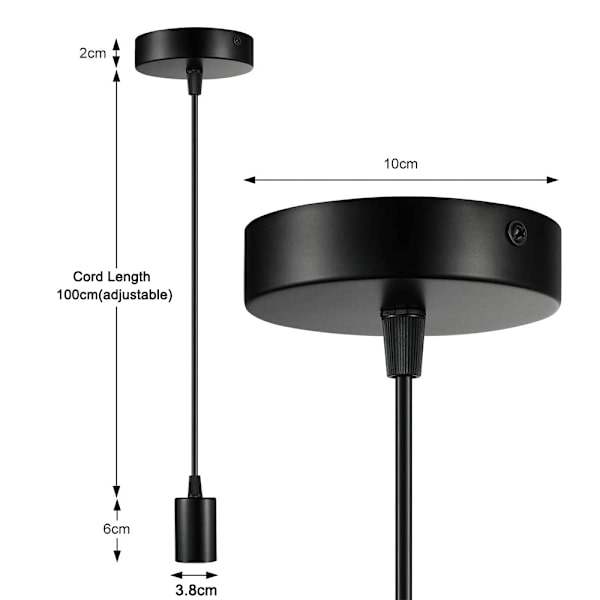 Metall pendellampa, E27 lamphållare med kabel, sladd pendel