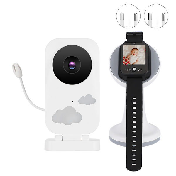 1,5 tommers trådløs babymonitor med videoopptak, smartklokke-design, nattmodus, intercom, sikkerhetskamera, 100-240VEU-kontakt