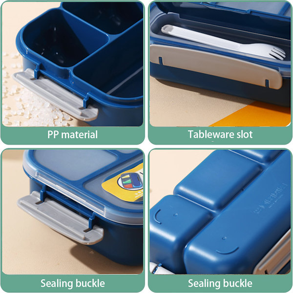 Bentolåda för vuxna, barn Bento Lunchlåda med 4 fack och sked 1000 ML läcksäker matförvaringslåda för skolan