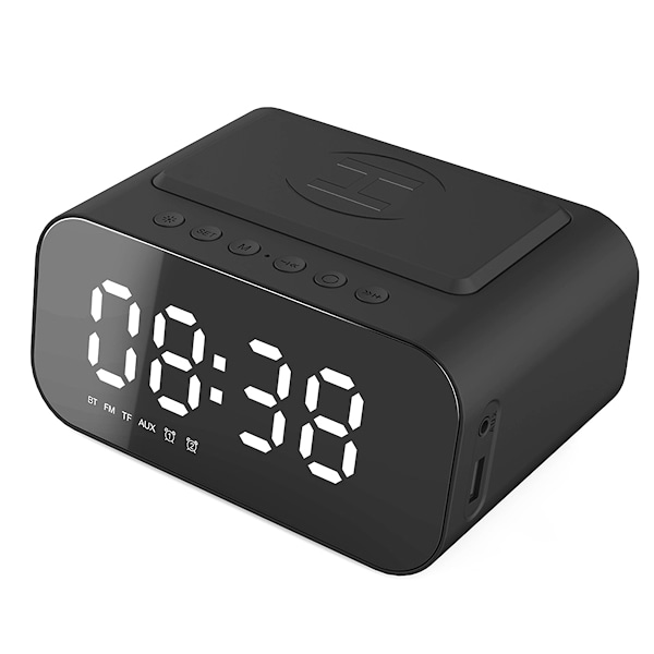 3 i 1 Digital väckarklocka Trådlös laddning, LED-laddare Högtalare, Bluetooth-högtalare med LED-display, Klockalarm Powerbank Högtalare för hemmet,