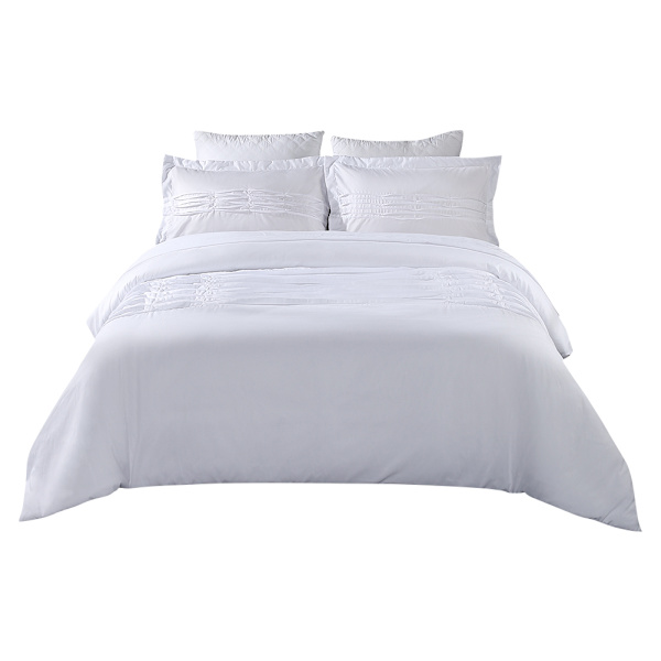 3-delat Modern Ruffle Sängklädesset i Polyester - Kuddfodral & Täcke (Vit King)