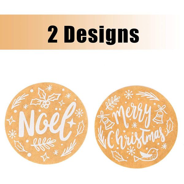 2-rull Kraft Merry Christmas Stickers Holiday Seals Labels Sticke