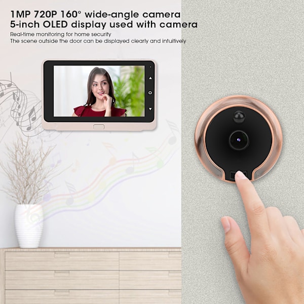 5 tum Dörrklocka Kamera 720P 1MP Smart Nattseende 2 Vägs Intercom Rörelsedetektering 160° Vidvinkel