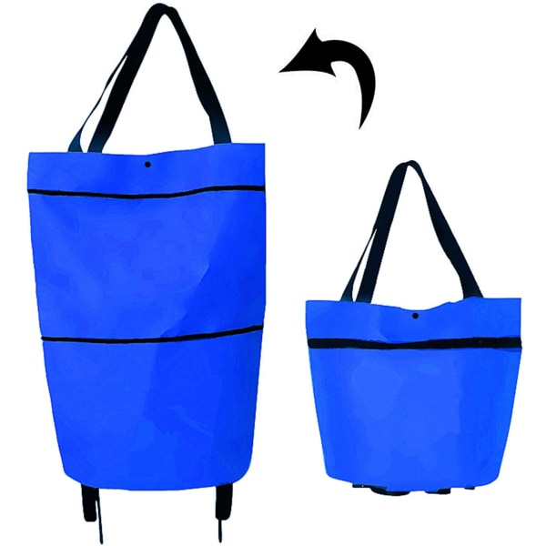 Foldebar trolleytaske, justerbar størrelse, bærbar, blå