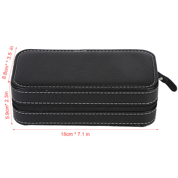2Grids Bærbar Rejse Ur Opbevaringsboks PU Læder Lynlås Etui Organizer Sort