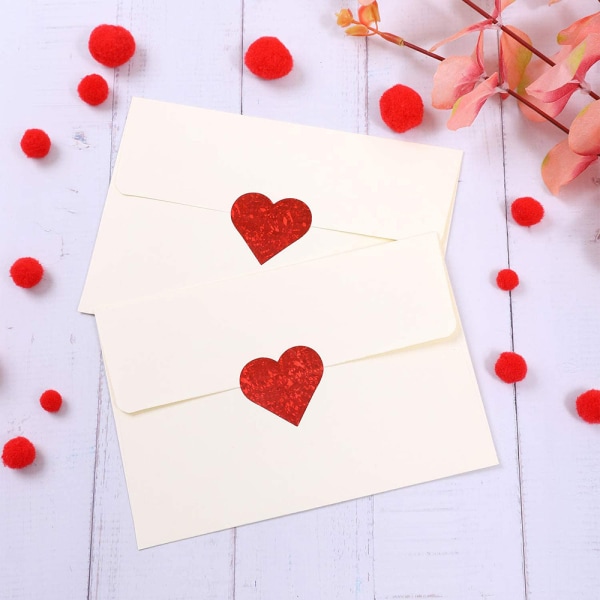 Valentine Glitter Röda hjärtaklistermärken - Dekorativa etiketter för hjärta