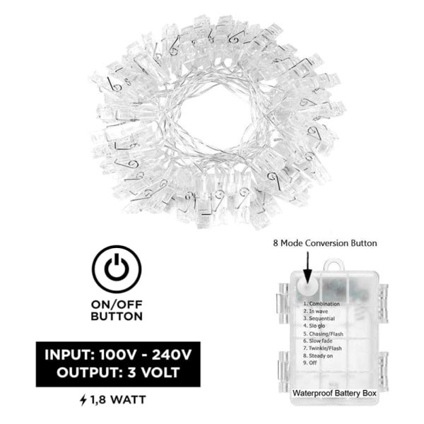 Batteridrevet fe-lysslynge LED-fotoklipslys (20/40 L