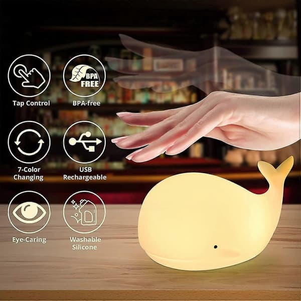 LED-natlampe, silikone-and natlampe med timer, dæmpbar touch-funktion, USB, til børn