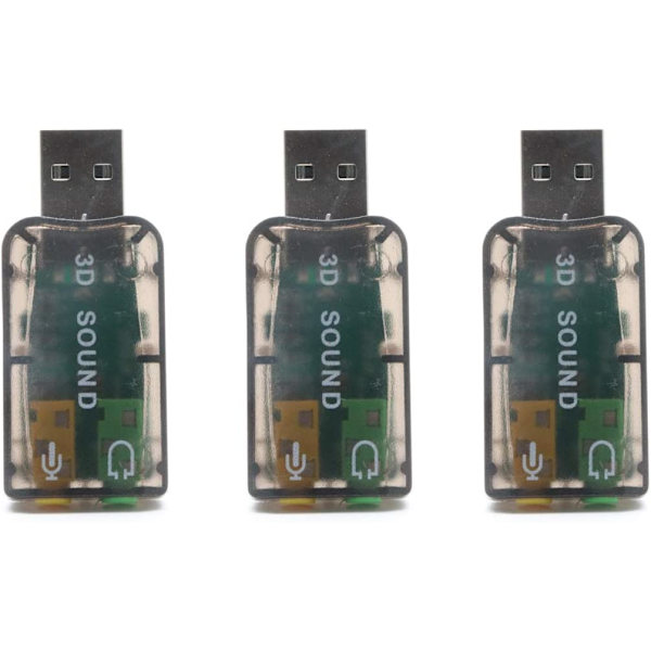3 stk 3D ekstern stasjonsfri USB lydkort 5.1 kanals USB Audi