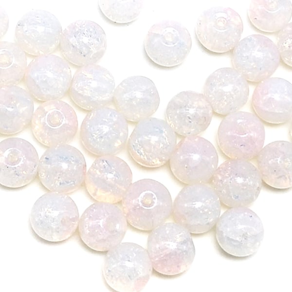 En pakke med fargede glassperler i jade, 8 mm, i forskjellige farger