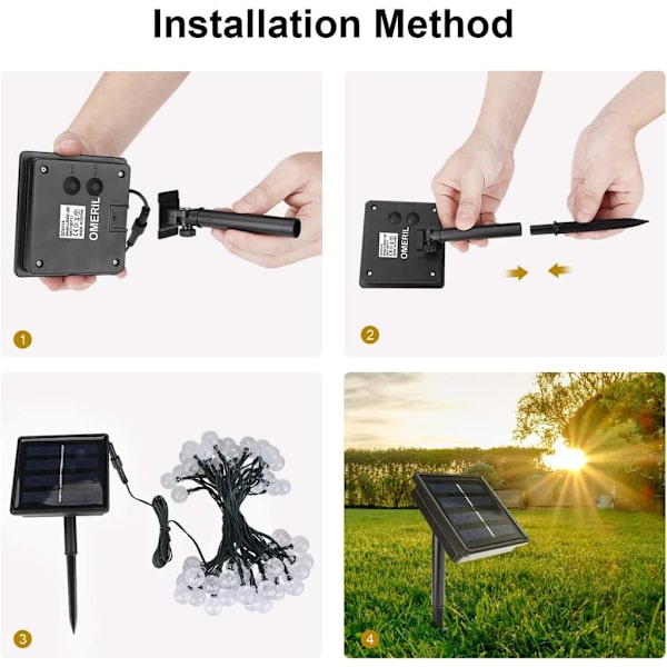 Utomhus solcellslingor, 50 LED-kristallkulor 8 meter