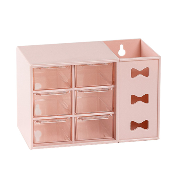 Pen Desk Shelf Støvfri 6 Skuffer Pen Organisation Opbevaring Hylde til Studerende Kontor Folk Pink