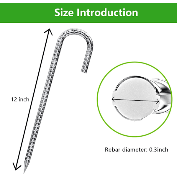 Armeringsjern-Pinde-30 cm-Galvaniseret, J-Krog Armeringsjern-Pinde 4-pak Jordanker Pinde Hårdtøjstelt Pinde til Planter Rustfri Landskabspinde