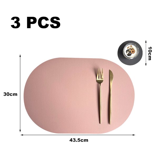 3 kappaletta nahkaisia alustoja kodin soikeaan eristysalustaan vedenpitävä ja kuuma länsimainen ruokamattosetti yksiväriset pöytäalustat.