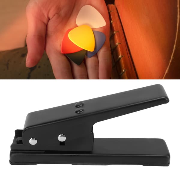 Gitarrplocktillverkare Svart Bärbar Gitarrplockstans Kutter med Plockremsa Sandpapper för DIY
