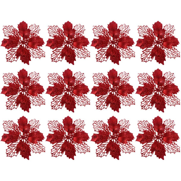 Toyvian 12 stk. Juletræspynt Glitter Poinsettia
