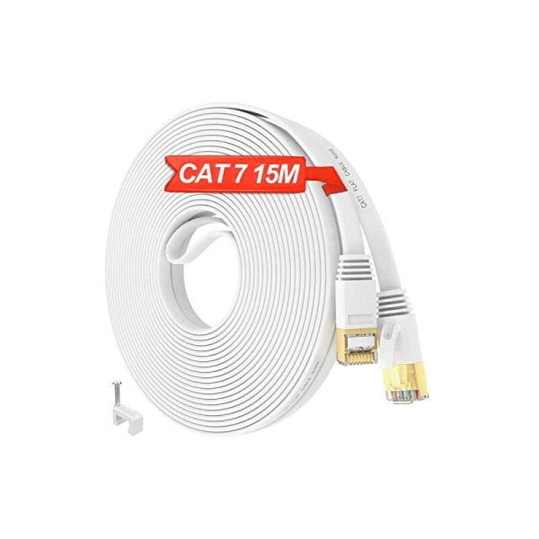 15M Cat 7 Ethernet-kabel RJ45-kabel 15M skjermet Gigabit S/FTP høyhastighets flat nettverkskabel utendørs værbestandig anti-jamming-kabel, raskere enn