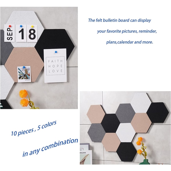 10 st självhäftande filttavlor hexagonformade anslagstavlor för