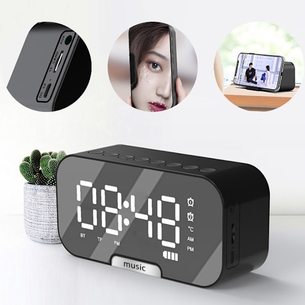 Trådlös Bluetooth-högtalare spegelklocka mini väckarklocka