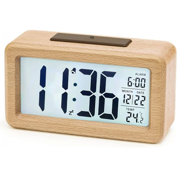 Digital vekkerklokke, digital vekkerklokke i tre med sensor