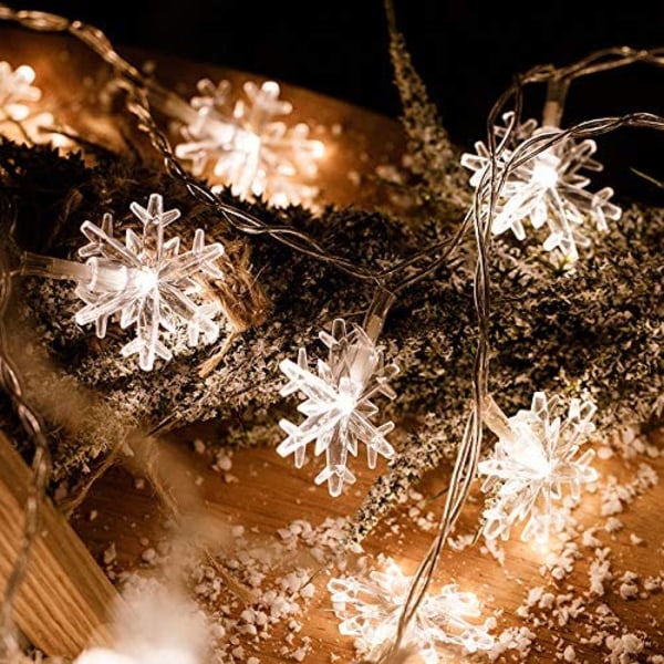 Julbelysning, 20 Ft 40 Led Snowflake String Lights Batteri O Snowflake-white