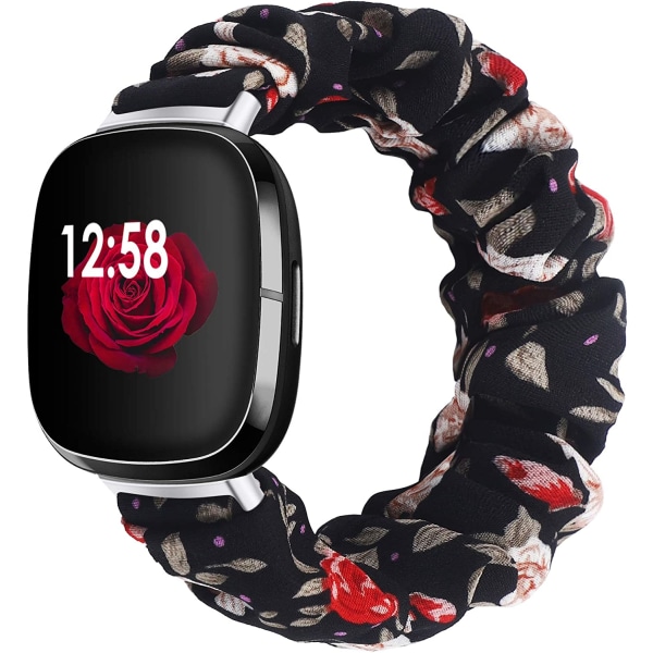 Fitbit Sense / Versa 3:n kanssa yhteensopivat rannekkeet, naisten rannekkeet Black/Red Flower S - 5.3"-6.7"