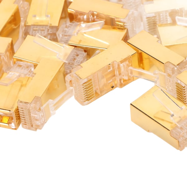 100 stk RJ45 CAT6e Pass Through-kontakter Ren kobber Skjermet Plug and Play 8P8C Ethernet-kabel Krympeender Gullbelagt