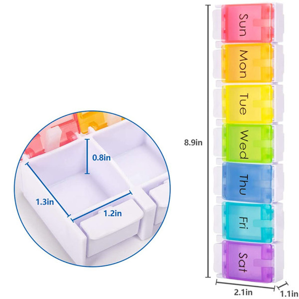 7-dagars Pill Box, Pill Box med 7 fack, Medicin Box, Ea