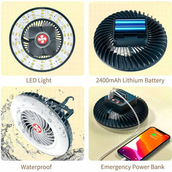 [Ljus med fläkt + uppladdningsbart batteri + strömindikator] Ny