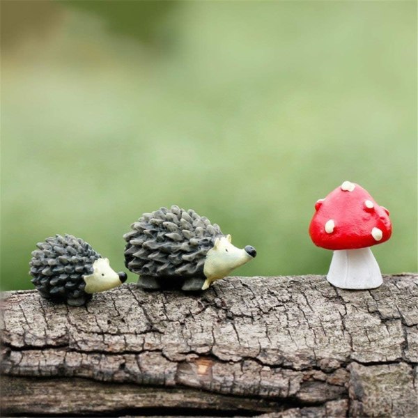 Danmu Resin Mini Igelkottar och Svampar, Miniatyrfigurer,
