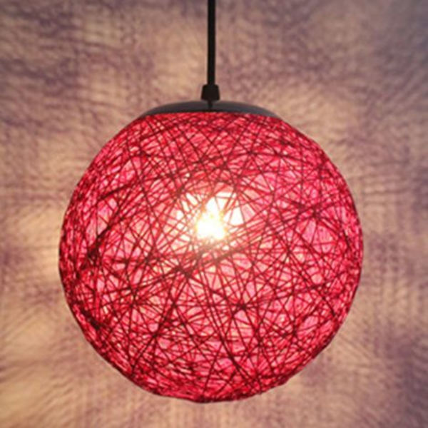 Rød Retro 15cm Rund Globus Rattan Pendellampe, DIY