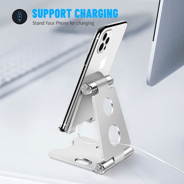 Telefonholder, Tabletholder, Universal Justerbar Skrivebords Telefonholder, Solid Smartphone Holder til iPhone 11 Pro Max/XS Max, iPad, Samsung, Huawei osv.