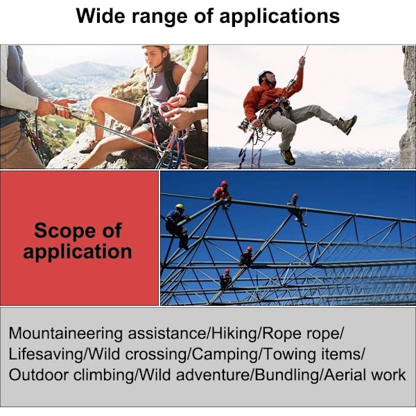 Klätterrep Diameter 12Mm med 2 Karabiner, Högstyrka Säkerhetsrep Nylonrep Flyktrep, Extremt Rivtåligt Upp Till 1200 Kg, Längd 10M