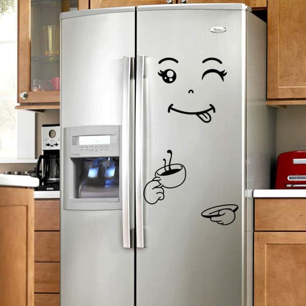 1PC Cute Refrigerator Sticker Happy Delicious Face Kitchen Fridge Wall B