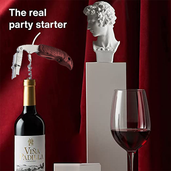 Vinkorketrækker - Vinkorketrækker med Ergonomisk ABS Greb, Øl wine red