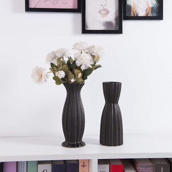Blomster Vase Sett med 2, Sorte Blomster Vas for Dekor 8 Tommer