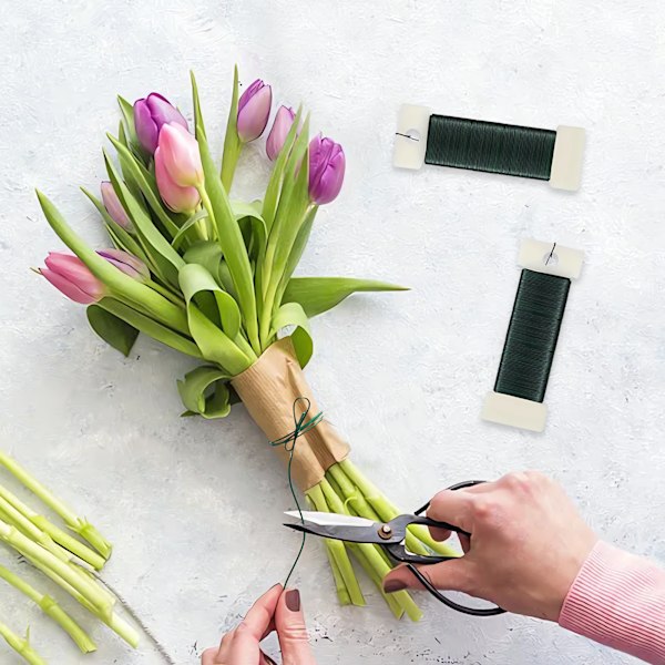 Stark tråd för blomsterarrangemang, fast beläggning säkerställer långvarig skönhet, idealisk för kransbindning, 22 gauge spoltråd, lätt att använda för
