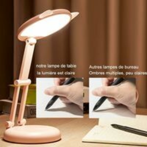 LED-lampe, børns skrivebordslampe, katteøre lyserød piges senglampe, bordlamper justerbar lysstyrke børns skrivebordslampe, dæmpbart lys til læsning