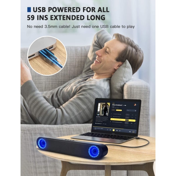 Datorhögtalare, USB-drivna PC-högtalare för stationära datorer och bärbara datorer, med LED-lampor, Plug and Play