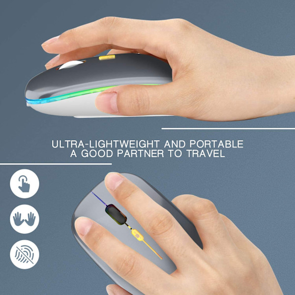 Uppdatera PC Mouse Wireless LED Uppladdningsbar Silent Wireless Mouse Gray