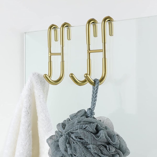 Duschdörrkrokar (2-pack), handdukskrokar för ramlösa badrum G Gold