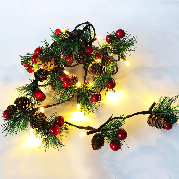 Christmas Garland Lights 6.56FT Holiday Prelit Garland Pine Cone