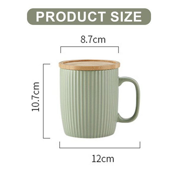 400 ml keramisk krus med lodrette striber er frisk og enkel. Morgenmadskrus med lodrette striber og låg. Kontorkaffekop og vandkop.