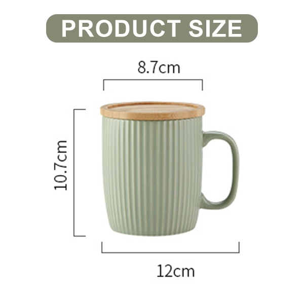 400 ml keramisk krus med vertikale striper er friskt og enkelt. Frokostkrus med vertikale striper og lokk. Kontorkaffe- og vannkrus.