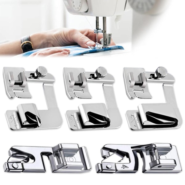 Sewing machine hem foot presser, 5 pieces stainless steel silver multifunctional sewing foot sewing machine presser foot sewing machine household