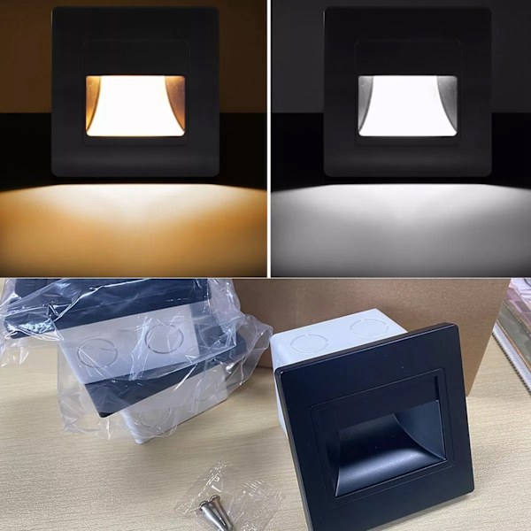 3 stk trinnlys 1,5W 3000K varmt hvitt mykt lys innebygd trappetrinlampe for nattbord korridor trapp