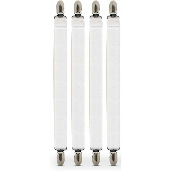 Tilpassede lagenstropper, 4 stk. lagenfastgørelser, justerbar tilpasset lagenstrop med metalclips til alle madrasser, hvid