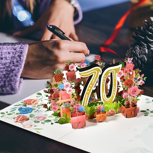 Zulbceo 70-vuotissyntymäpäiväkortti, kukka-popup-kortti, syntymäpäiväonnittelukortti, onnittelukortit, syntymäpäiväkortit kirjekuorella ja muistikortilla, ponnahduskortti,