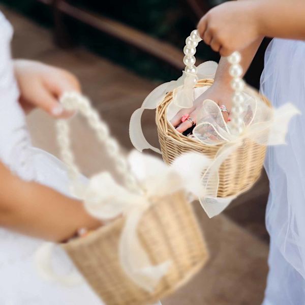Bryllupsseremoni Ringpute Blomsterkurv Bærbar Burlap Sløyfe Vintage Bryllupskurv