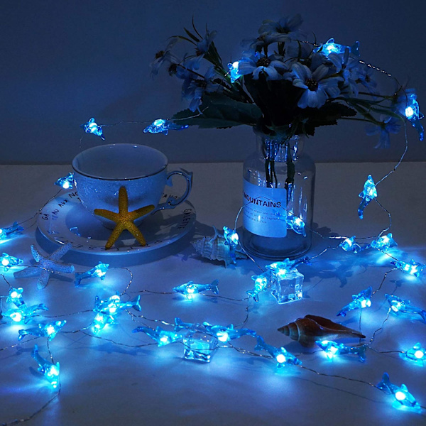 Delfiinin muotoiset koristeelliset valosarjat, 10ft 40 LED 8 tilaa viileä valkoinen